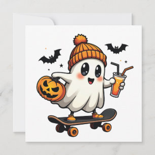 Faire-part Éffrayant Halloween Patinage Citrouille Fantôme ép