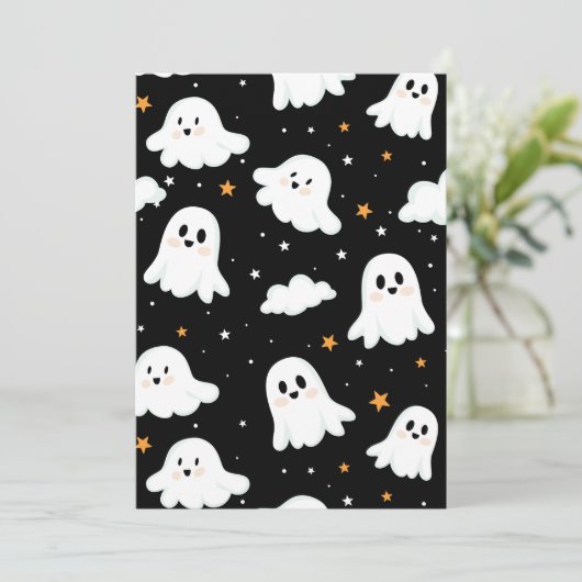 Faire-part Éffrayant mignon Halloween Ghost Nuageux Star Sky (Debout devant)