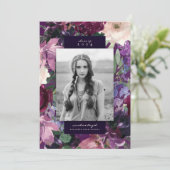 Faire-part Eggplant Purple Floral Graduation Photo (Debout devant)