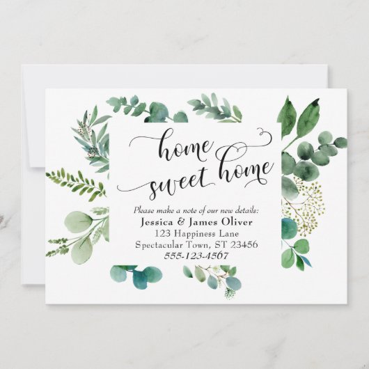 Faire-part Elaborer Script Home Sweet Home avec Eucalyptus (Devant)