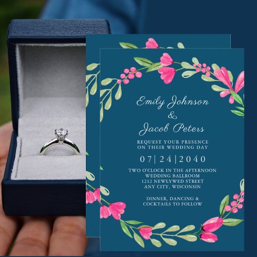 Faire-part Élégance de mariage océan bleu de verdure florale