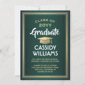 Faire-part Elégant 1 Photo Moderne Vert Or Blanc Graduation (Devant)
