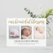 Faire-part Elégant 3 photo Notre Belle Bénédiction Or Simple (Debout devant)