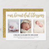 Faire-part Elégant 3 photo Notre Belle Bénédiction Or Simple (Devant / Derrière)