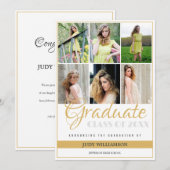 Faire-part Elégant 6 photo Collage blanc et or Graduation (Devant / Derrière)