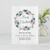 Faire-part Elégant aquarelle Holly Wreath Noël Moving (Debout devant)