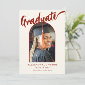 Faire-part Élégant Arc Diplômé Photo Brûlé Orange Script (Debout devant)