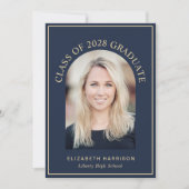 Faire-part Elégant Arc Photo Blue Gold Graduation (Devant)