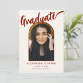 Faire-part Élégant Arc Photo Graduate Brûlé Orange Script (Debout devant)