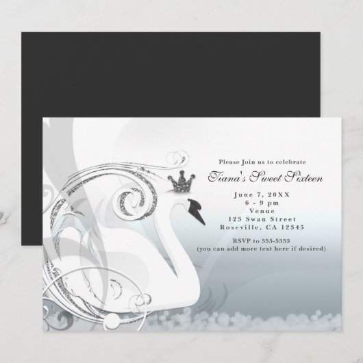 Faire-part élégant argent et blanc de la Princesse (Devant / Derrière)