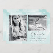Faire-part Élégant Arrière - plan Turquoise Deux diplômes de (Devant / Derrière)