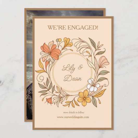 Faire-part Élégant Art Nouveau Floral Fiançailles (Devant / Derrière)