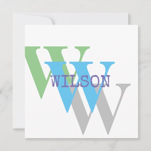 Faire-part élégant avec monogramme bleu gris VERT (Devant)