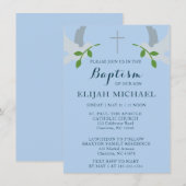 Faire-part Élégant Baptême Les colombes bleues et l'invitatio (Devant / Derrière)