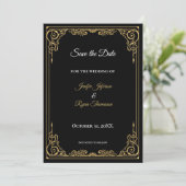 Faire-part Elegant black and gold wedding save the date (Debout devant)