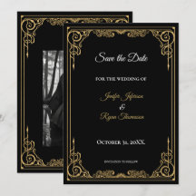 Elegant black and gold wedding save the date