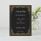 Faire-part Elegant black and gold wedding save the date (Debout devant)