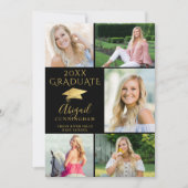 Faire-part Élégant Black Gold 6 Photo Collage Graduate (Devant)