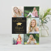 Faire-part Élégant Black Gold 6 Photo Collage Graduate (Debout devant)