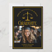 Faire-part Elegant Black Gold Law School Graduation Photo (Devant)