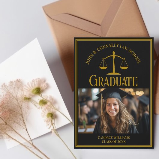 Faire-part Elegant Black Gold Law School Graduation Photo