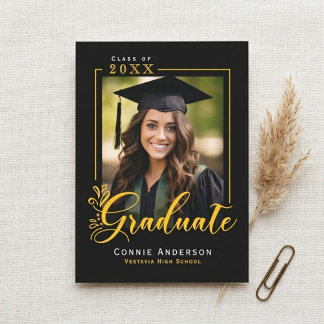 Faire-part Elegant Black Gold Photo Graduation