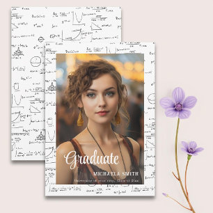 Faire-part Élégant Black White Math College Photo Graduation