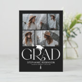 Faire-part Elegant Black & White Photo Collage Graduation (Debout devant)