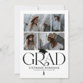 Faire-part Elegant Black & White Photo Collage Graduation (Devant)