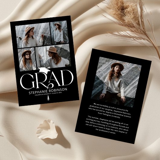 Faire-part Elegant Black & White Photo Collage Graduation