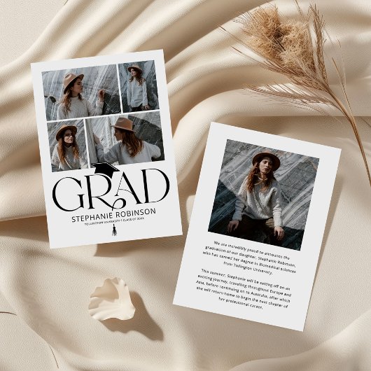 Faire-part Elegant Black & White Photo Collage Graduation