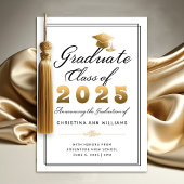 Faire-part Élégant Blanc Gold Noir Script 2025 Graduation