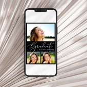 Faire-part Élégant Blancs 3 Photo Black Graduation