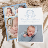 Faire-part Elégant bleu floral Crest Monogramme 4 Photo Naiss