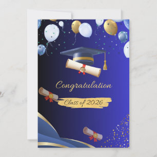Faire-part Elegant Blue and Gold Graduation Congratulations C