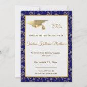 Faire-part Élégant Blue Gold Lion Floral Graduation (Devant)