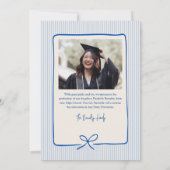 Faire-part Elegant Blue Stripes Bow Frame Graduation Photo  (Dos)