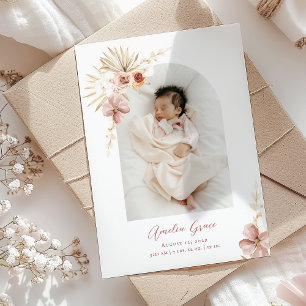 Faire-part Elégant Boho Floral Baby Girl