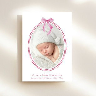 Faire-part Elégant Bow rose aquarelle fille photo naissance