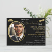 Faire-part Élégant Casquette d'or noir, Diplôme (Debout devant)