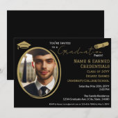 Faire-part Élégant Casquette d'or noir, Diplôme (Devant / Derrière)