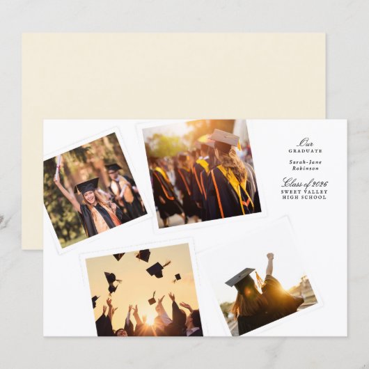 Faire-part elegant collage 4 photo black white class of 2026 (Devant / Derrière)