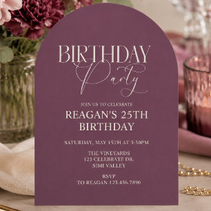 Faire-part élégant d'anniversaire à arche mauve