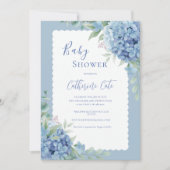 Faire-part élégant de bébé floral Hydrangea Bleu (Devant)