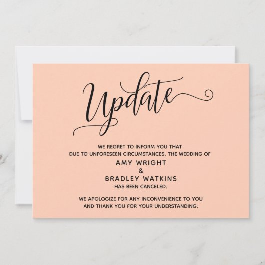 Faire-part élégant de mariage annulé saumon clair (Devant)