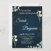 Faire-part élégant de mariage avec verdure marine (Devant)