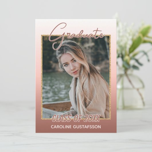 Faire-part Élégant Design Ombre Coral Blush Pink Graduation (Debout devant)