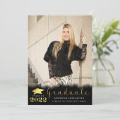 Faire-part Élégant diplômé 2022 Black Gold Metallic 2 Photo (Debout devant)