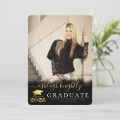 Faire-part Élégant diplômé 2025 Black Gold Script 2 Photos (Debout devant)