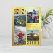 Faire-part Élégant Diplôme 4 Photo Faux Métallic Gold (Debout devant)